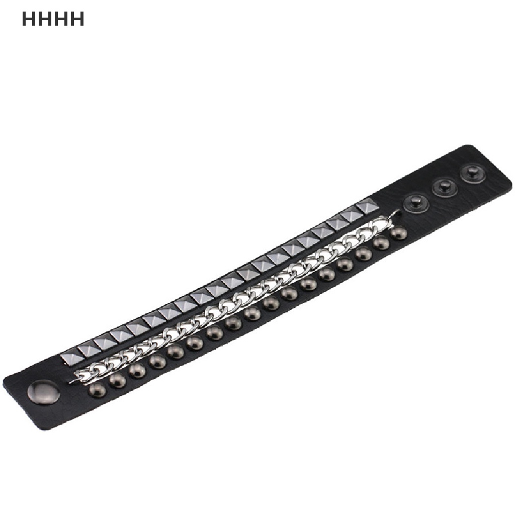 Vòng tay da bản to đính đinh tán phong cách Gothic Punk