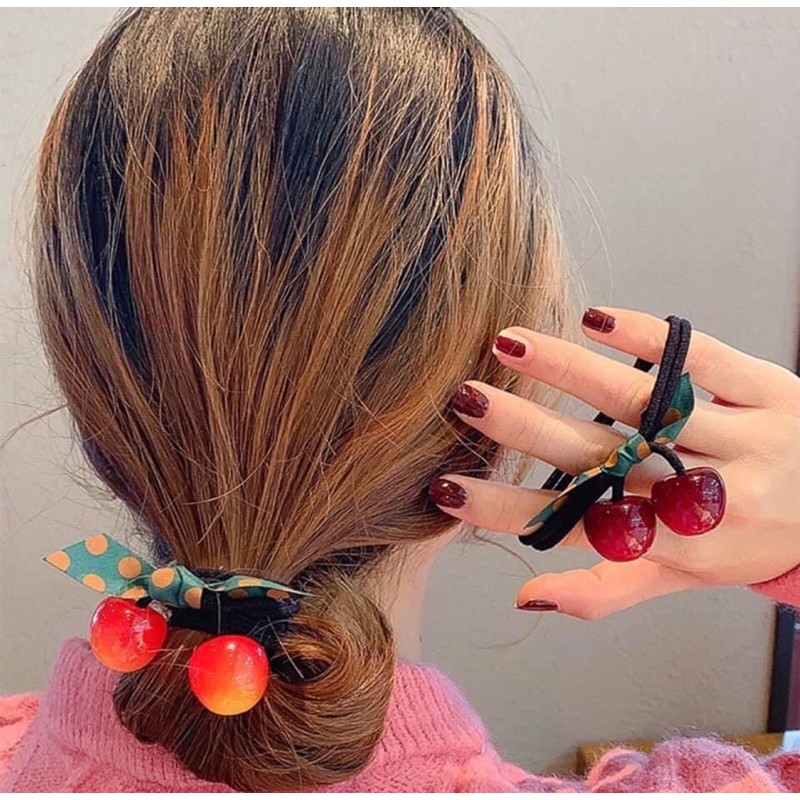 Dây buộc tóc hình quả Cherry viền chấm bi tiểu thư 🍒