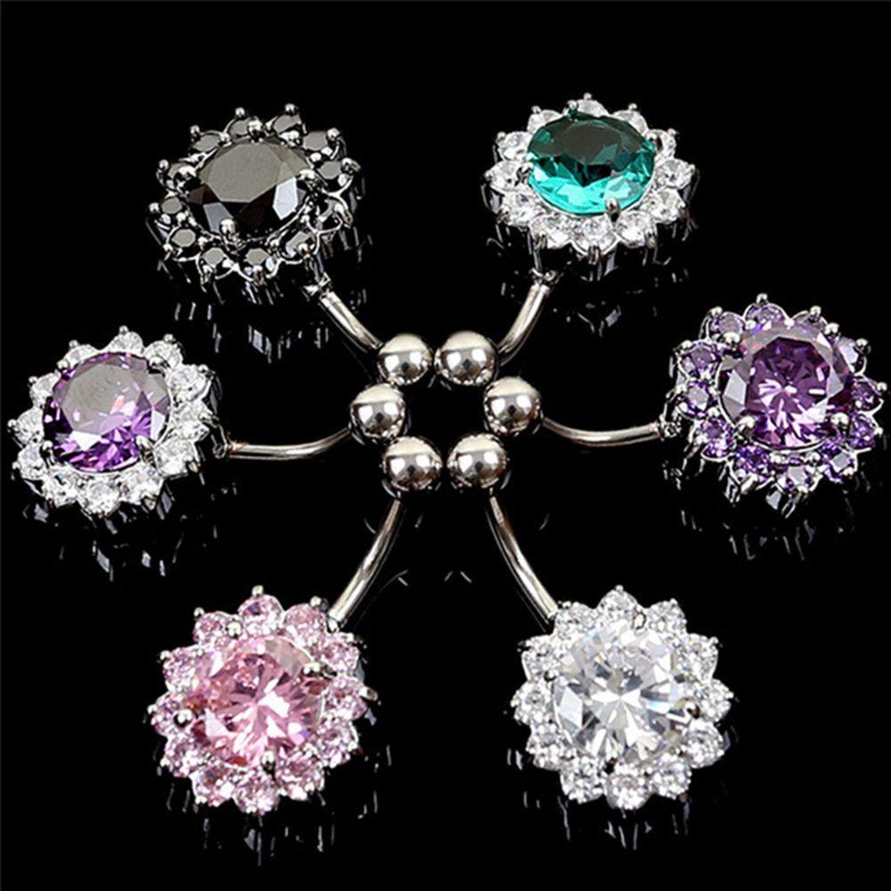 Qqmall Khuyên Rốn Dạng Thanh Tạ Hoa Sáng Bóng Làm Đẹp|Nhẫn Đính Đá Zircon Sang Trọng|Bộ Đồ Liền Thân Thời Trang Cá Tính