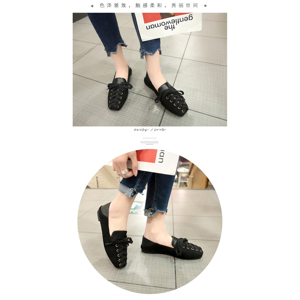 Giày da lộn mũi vuông buộc dây thời trang Hàn Quốc -New Order