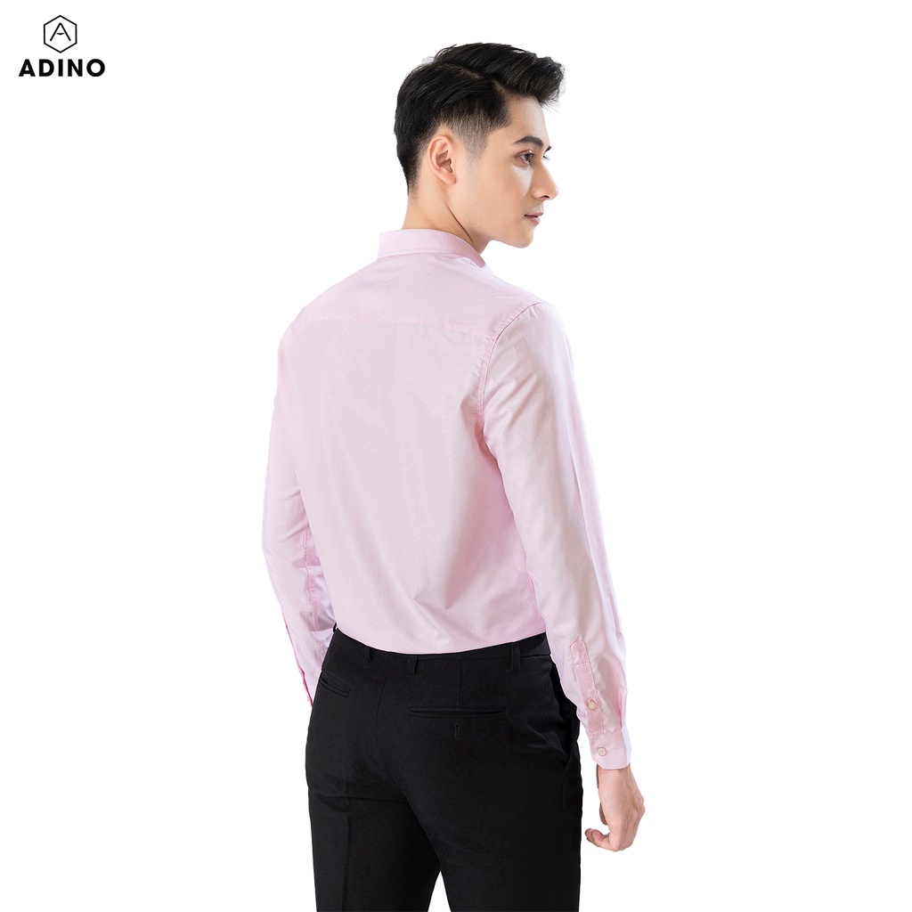 Áo sơ mi nam hồng ADINO vải nến lụa sợi sồi modal dáng công sở slimfit hơi ôm trẻ trung S306