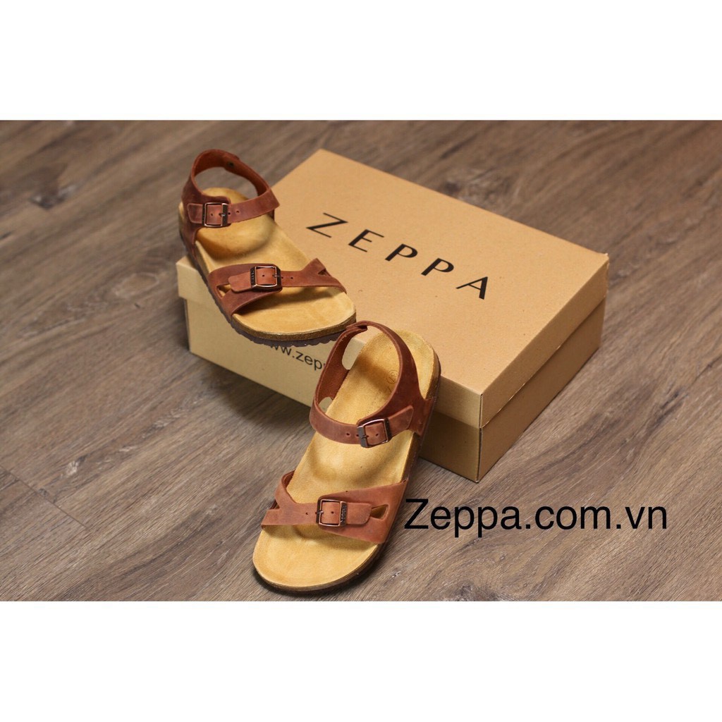 ZEPPA - SANDAL ĐẾ TRẤU MÀU DA BÒ - Da bò thật 100%