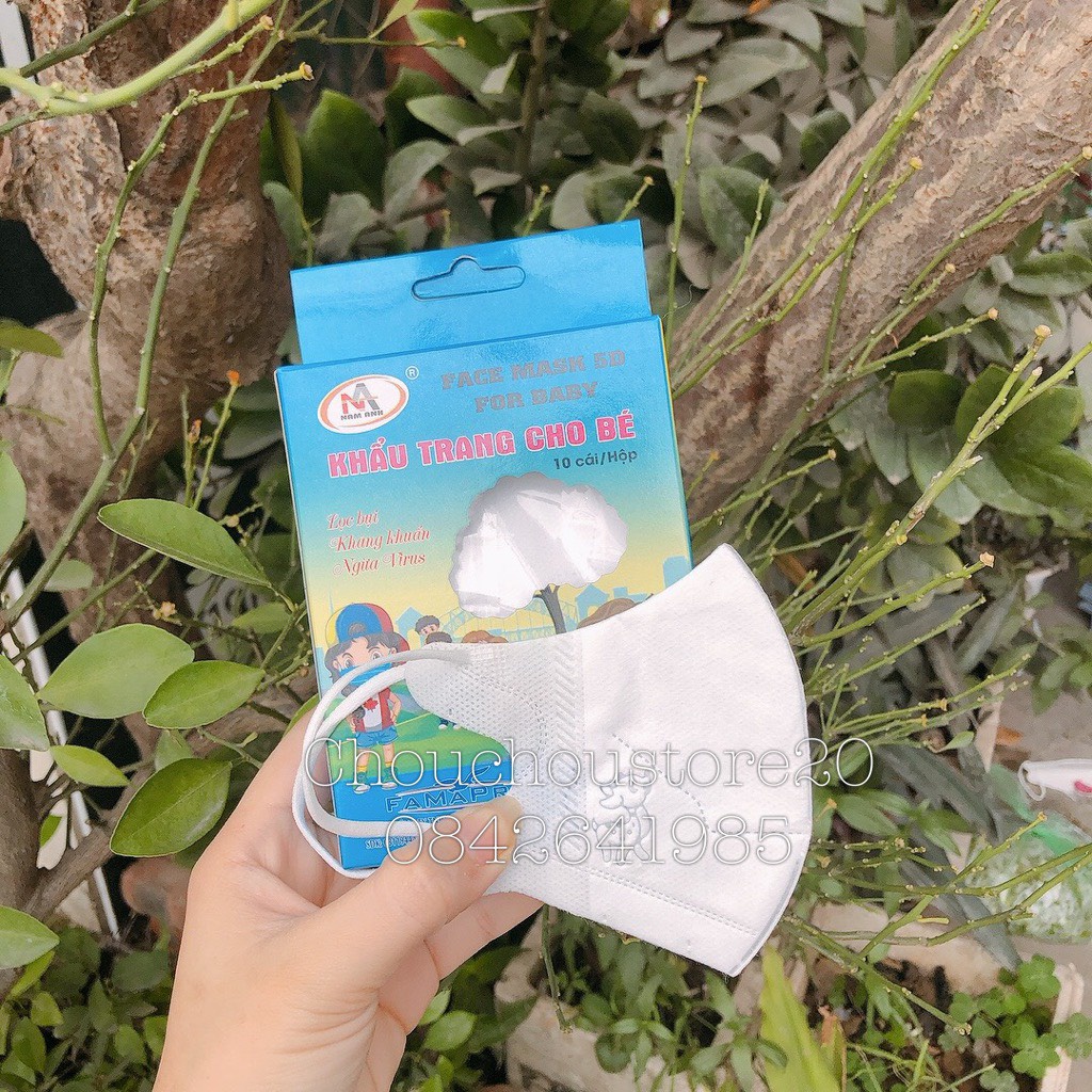 [Hộp 10 chiếc] Khẩu Trang 5D Kids FAMAPRO Hãng Nam Anh Trắng ngăn ngừa bụi mịn, kháng khuẩn dành cho bé từ 1-5 tuổi