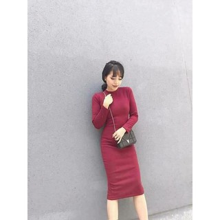 váy len tăm cổ tròn dài tay
