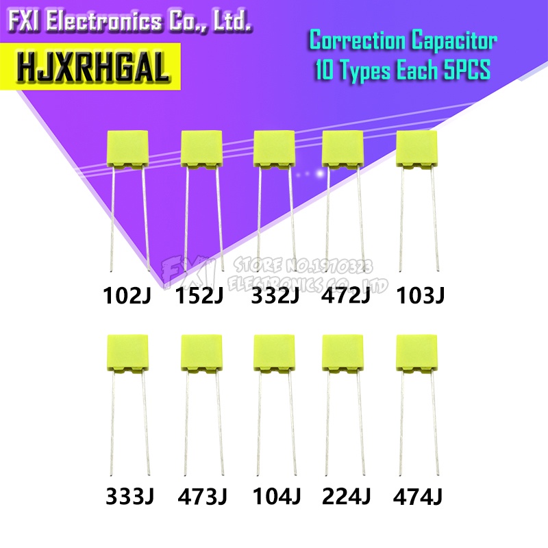 Set 50 Tụ Điện 10 Loại * 5 Loại 100V 102J 152J 332J 472J 103J 333J 473J 104J 224J 474J