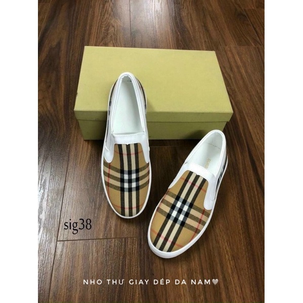 Giày thể thao nam ,giày lười ,slipon burberry sọc vàng đế trắng 2 cm cao cấp,kèm hộp]