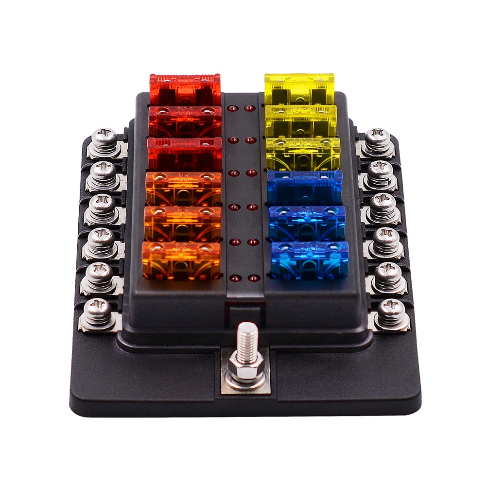 Hộp Cầu Chì 12 Chiều Cao Cấp 12V-32V Dùng Cho Xe Ô Tô, Xe Tải