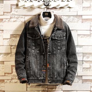 Áo Khoác Denim Phối Lông Cừu Thời Trang Mùa Đông Hàn Quốc Cho Nam
