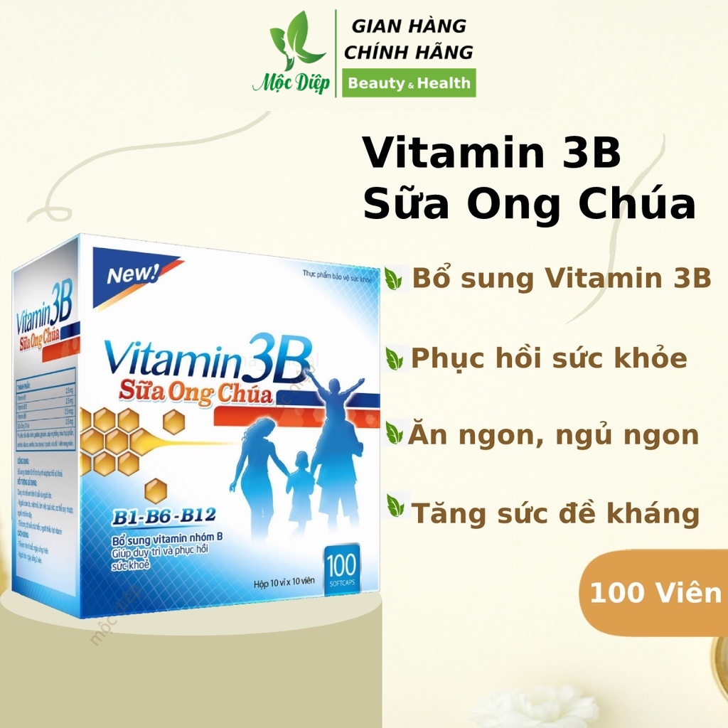 Vitamin 3B Sữa Ong Chúa 100 viên Tăng cường sức khỏe sức đề kháng - Bổ sung vitamin B1, B12, B6 - Mộc Diệp