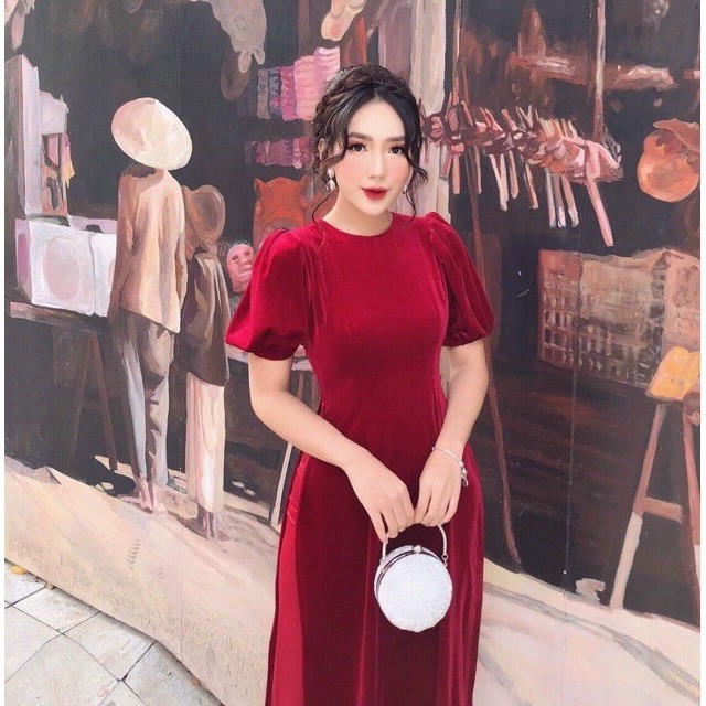 Áo dài cách tân 🌸FREESHIP🌸 Áo dài đỏ tay bồng [ao dai nu dep]