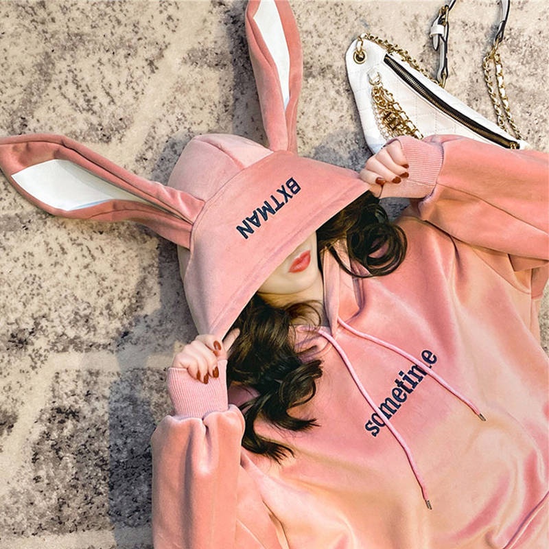 Áo Thun Sweater Dày Gắn Tai Thỏ Kiểu Hàn Quốc Thời Trang Mùa Đông Cho Học Sinh