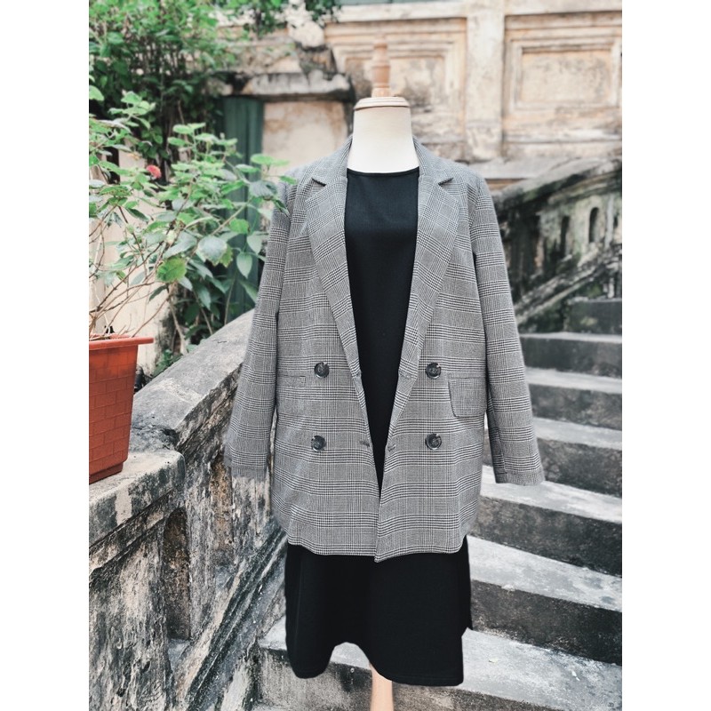 ÁO KHOÁC BLAZER KẺ CARO THIẾT KẾ PHOM SUÔNG RỘNG có bigsize 50-75kg