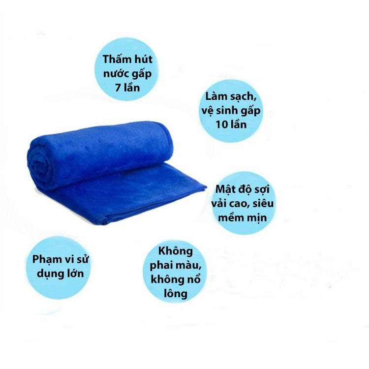 Combo 5 Khăn Vi Sợi (Loại Dày) 30*70CM - Khăn Lau Xe chuyên dụng cho Ô tô Xe máy - Khăn Lau Gia Đình, Salon (Màu Xanh)