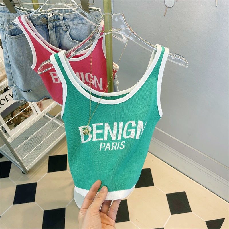 Áo Dệt Kim Sát Nách In Chữ Thời Trang Mùa Hè Dành Cho Nữ