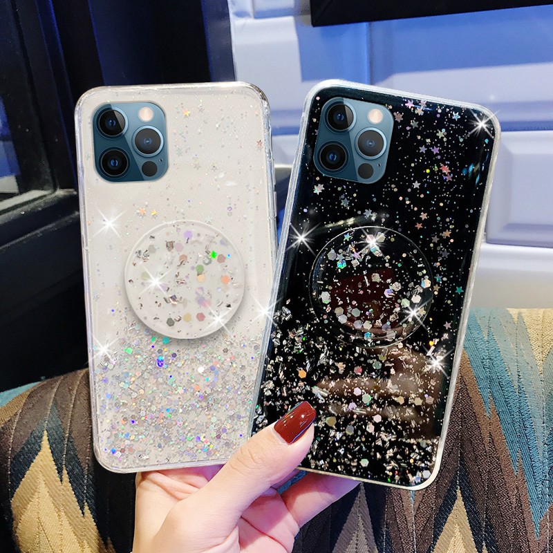 Ốp lưng Samsung S10 S10+ S9 S9+ S8 S8+ Note 20 Ultra 10 9 8 Pro Plus Lite Starry Sky Sequin Glitter Soft case Cover+Stand