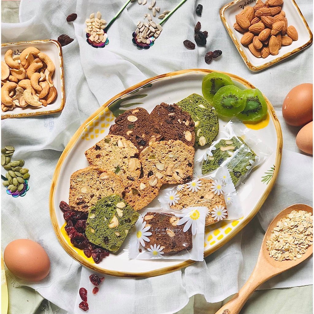 Bánh Ăn Kiêng BISCOTTI Nguyên Cám Không Đường Mix 3 Vị, Bánh Quy Hạt Dinh Dưỡng Healthy, Giảm Cân Thơm Ngon -TUYẾT NHUNG