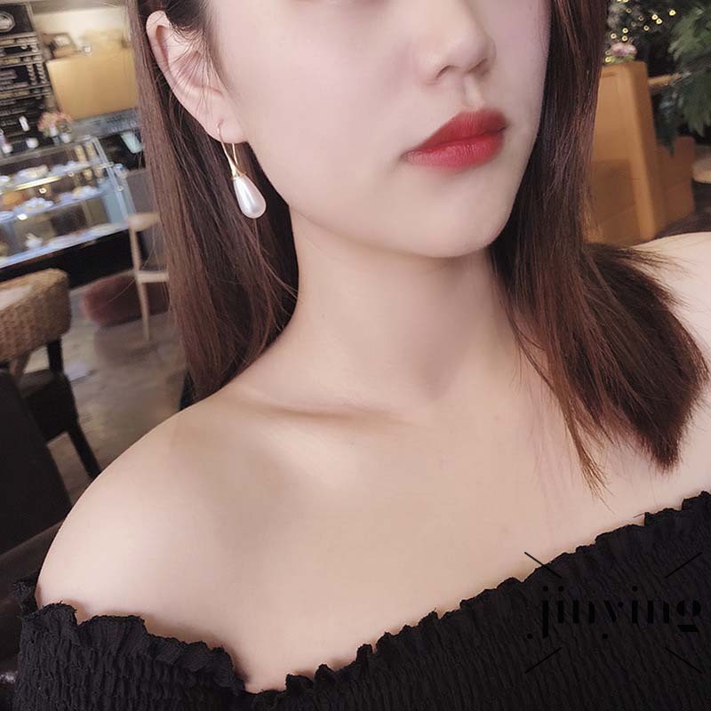 GETNOIVAS Đôi hoa tai dáng dài phối hạt ngọc trai giả xinh xắn cho nữ