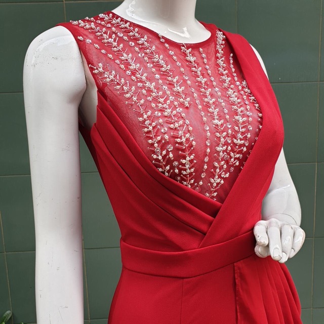 Đầm body dự tiệc TRIPBLE T DRESS bẹt vai hoa hồng kết đá - Size S/M/L - MS298Y
