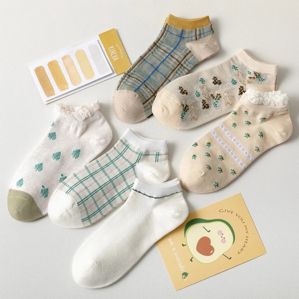 Vớ cổ thấp in họa tiết cây cối hoạt hình cho nữ