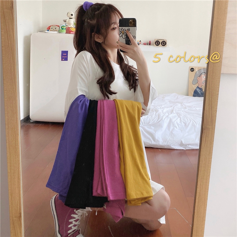 Đầm Thun Tay Ngắn Màu Trơn Thiết Kế Dáng Rộng Thoải Mái