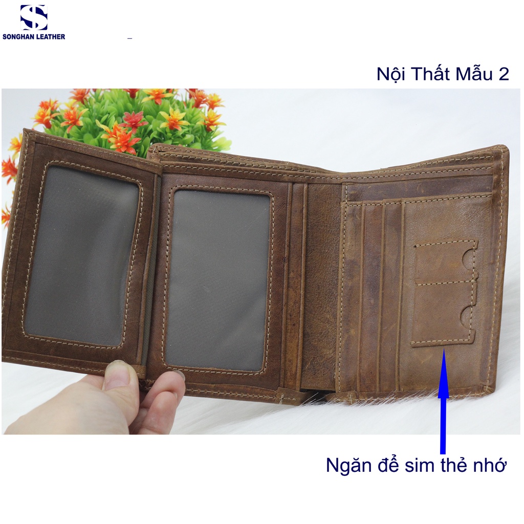 Ví Nam Da Bò Sáp Cao Cấp Dáng Đứng Songhan Leather WL04. Bóp Nam Phối Màu Trẻ Trung, Năng Động.Bảo Hành 12 Tháng
