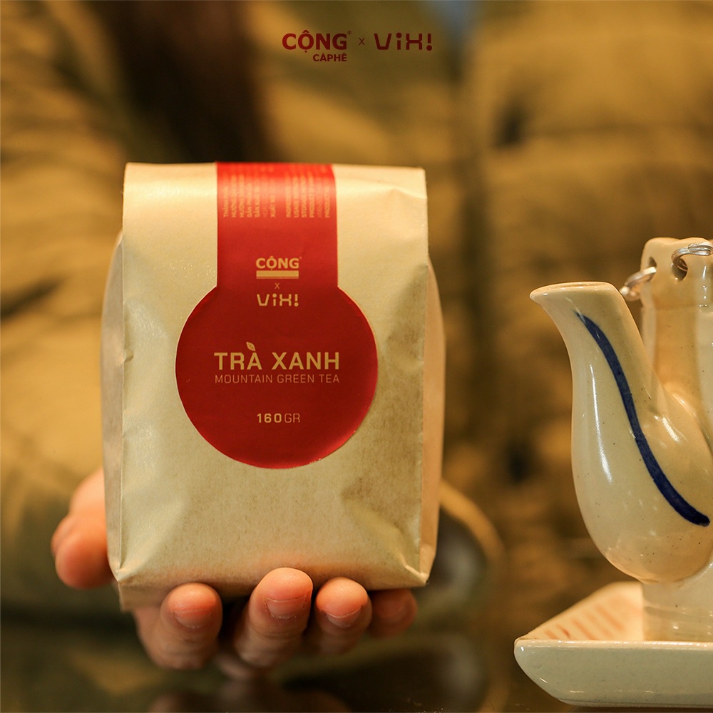 Trà xanh cổ thụ Cộng Cà Phê x ViXi 160 gram kèm 1 tép cafe túi nhúng 10gr
