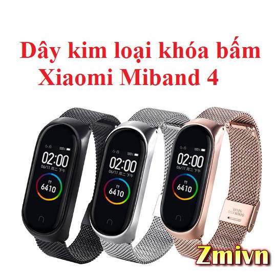 Dây đeo kim loại khóa bấm Xiaomi Miband 4 Miband 3