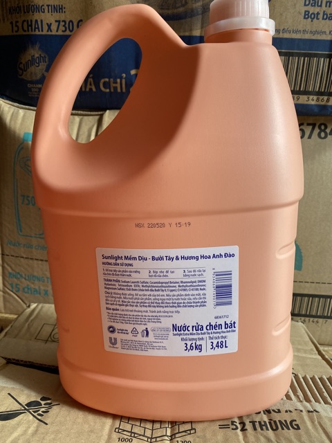 Nước Rửa Chén Sunlight Mềm Dịu Da 3.6Kg Bưởi Tây &amp; Hoa Anh Đào