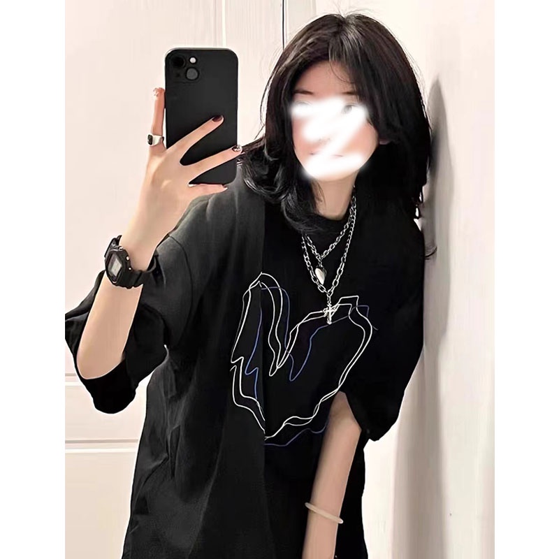 Xiaozhainv Áo thun tay ngắn dáng rộng phong cách hiphop thời trang cho nữ