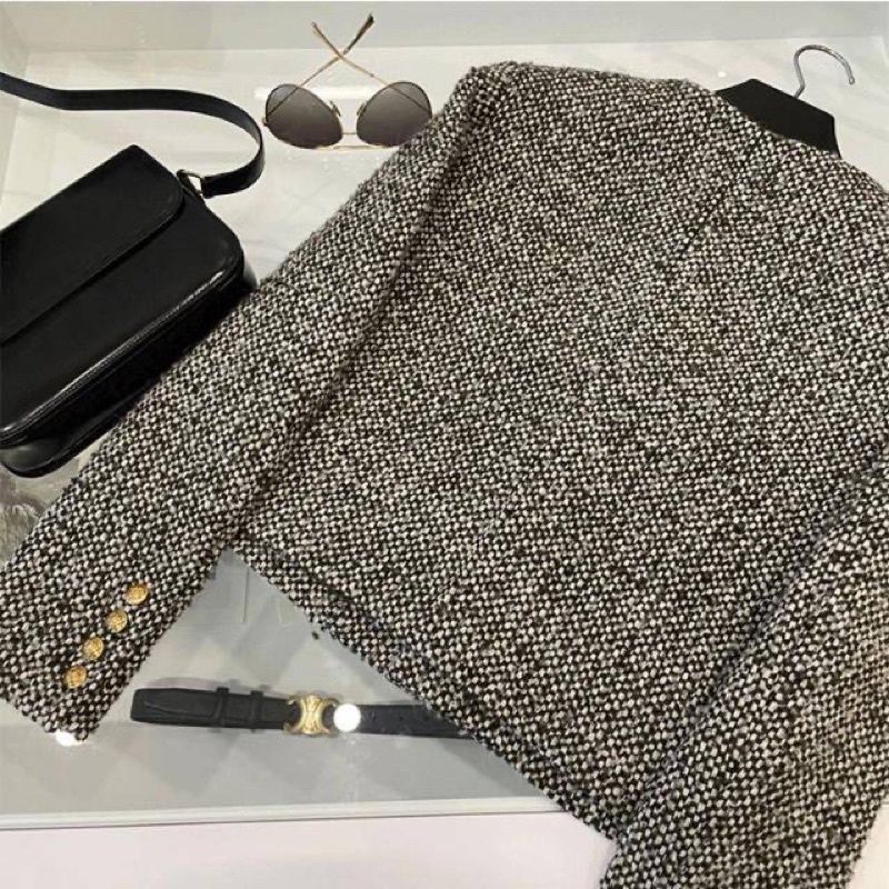 Áo dạ Tweed màu hạt tiêu cúc vàng phong cách Hàn Quốc