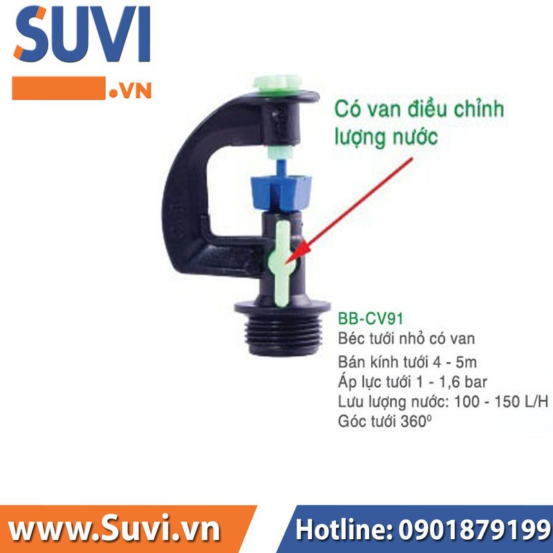 Béc Tưới Nhỏ Có Van Điều Chỉnh Ren Ngoài 17mm BB-CV91 Bịch 10 Cái