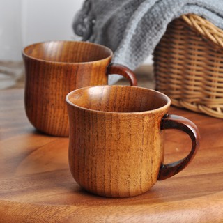 Natural Wood Cup With Handle Household Retro Wooden Cup Simple DIY Mug For Office Gift