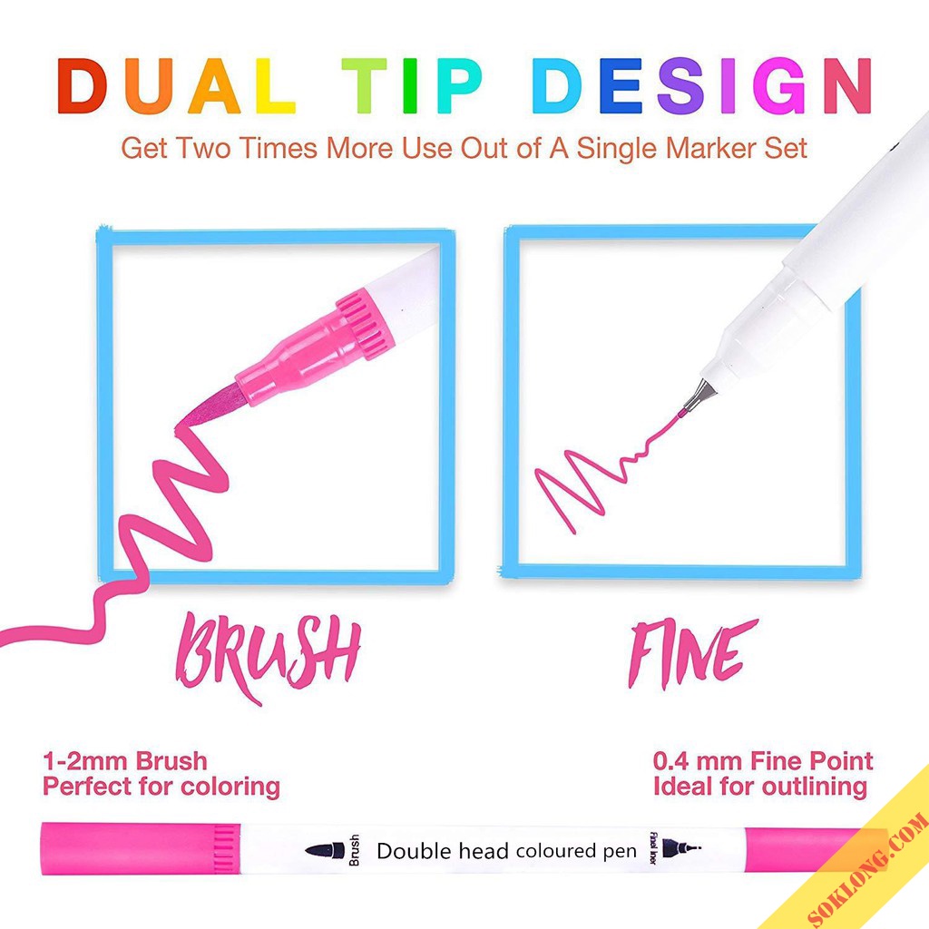 Bộ 12/24/36 bút dual tip 2 đầu gồm ngòi brush + liner, bút trang trí bullet journal B07