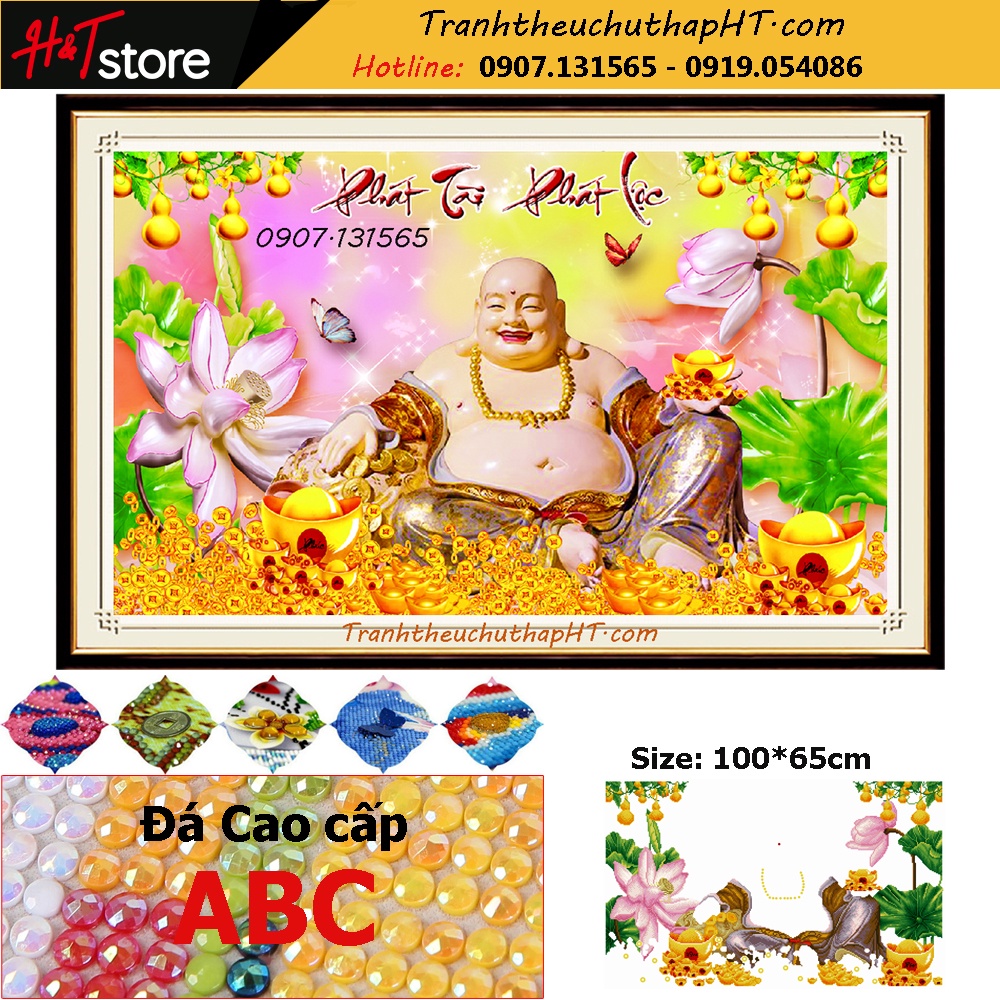 Tranh đính đá tự làm - Tranh thêu chữ thập Phật Di Lặc Phát tài phát lộc LV3383, VS180: 100*65cm - tự đính