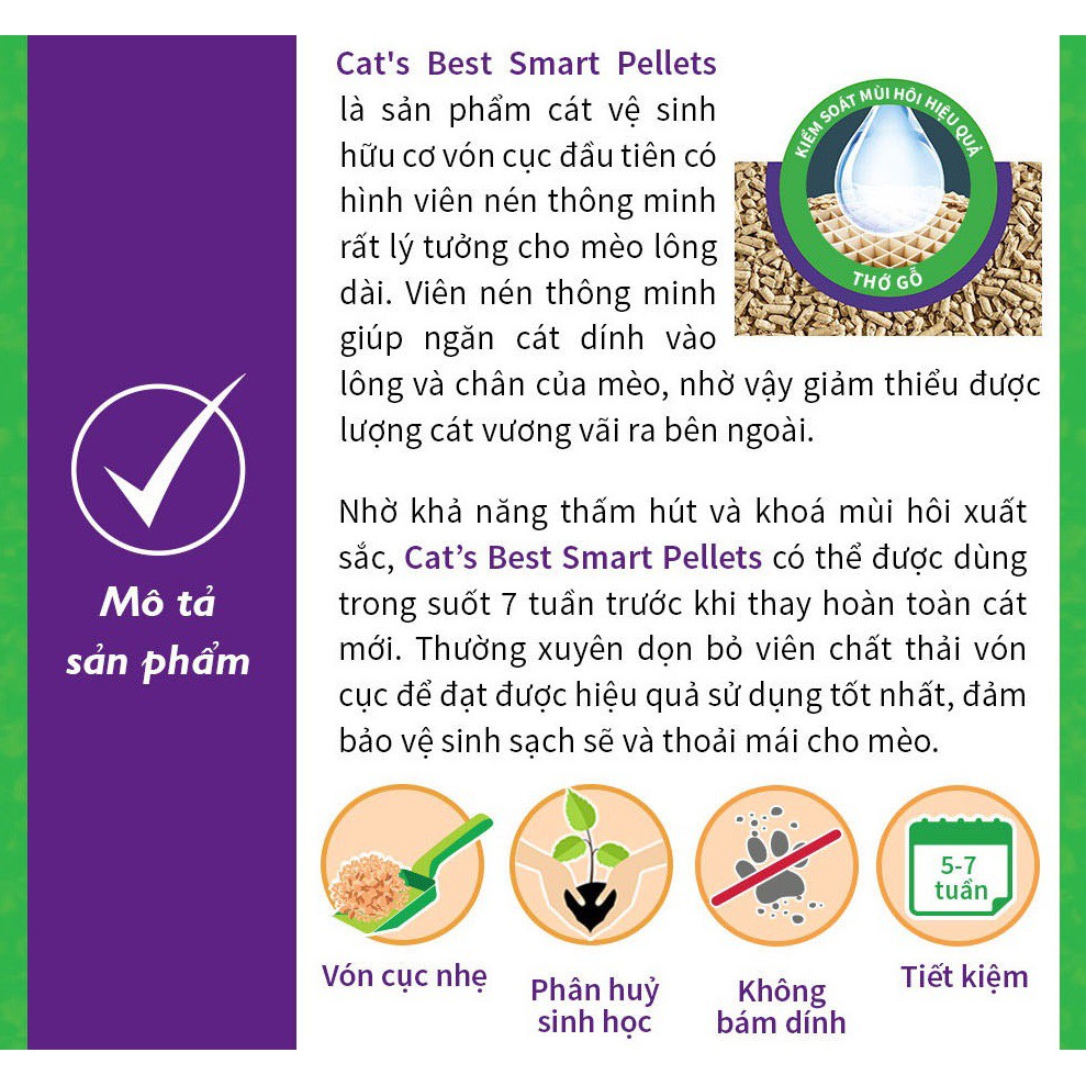 [5kg] Cát hữu cơ vón cục Anh Lông Dài Cat's Best Smart Pellets 10L