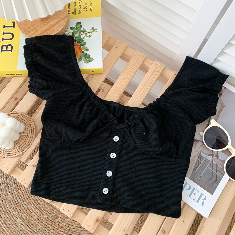 ÁO CROPTOP VIỀN BÈO NÚT