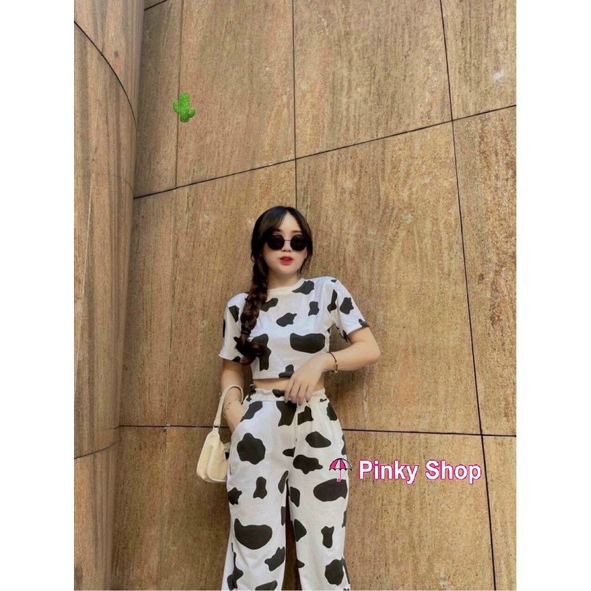 ⚡HÌNH THẬT KÈM VIDEO ⚡ Sét bộ bò sữa xịn xò freesize áo ngắn quần dài lưng thun trẻ trung Pinky [KÈM QUÀ TẶNG, GIÁ GỐC]