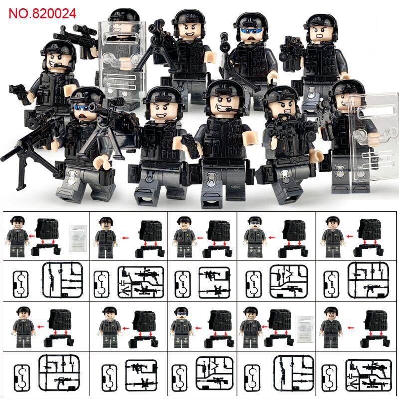 Minifigures cảnh sát đặc nhiệm combo 10 lính kèm theo vũ khí Lego police nhân vật đẹp giá rẻ