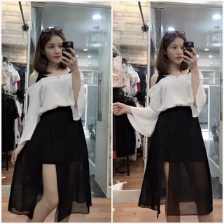 CHÂN VÁY MIDI XẺ TÀ