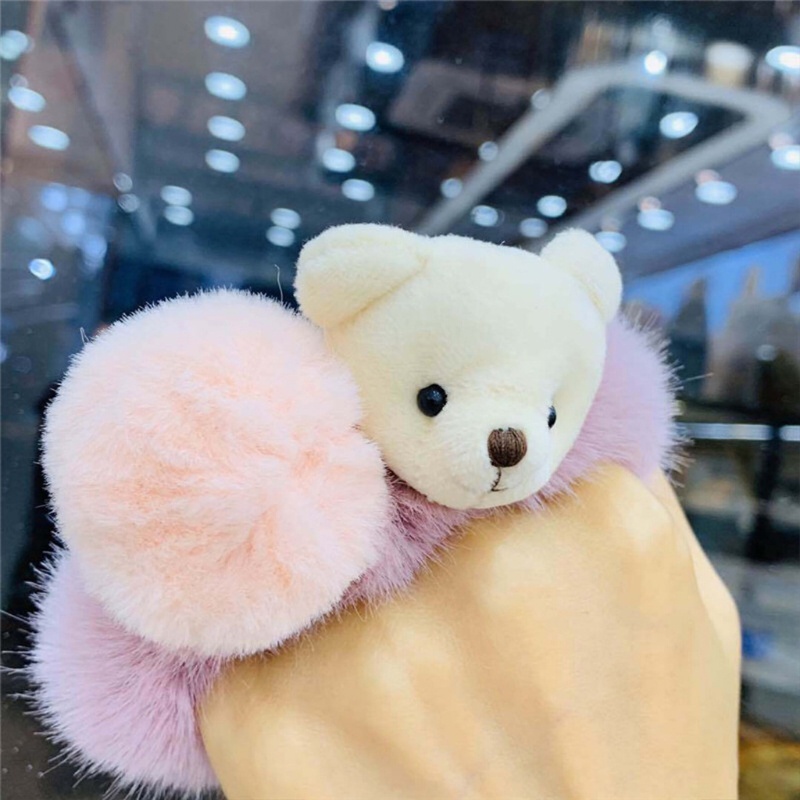 Dây Buộc Tóc Lông Xù Co Giãn Hình Gấu Dễ Thương Giá Đỡ