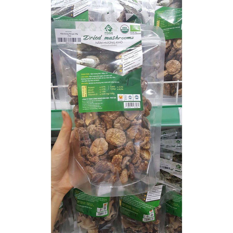 Nấm Hương Khô Hữu Cơ Phú Gia, Nấm Hương Organic Mũ Nấm Dày Loại 1 300g, 500g Thơm Ngon Nấu Canh, Xào Thịt