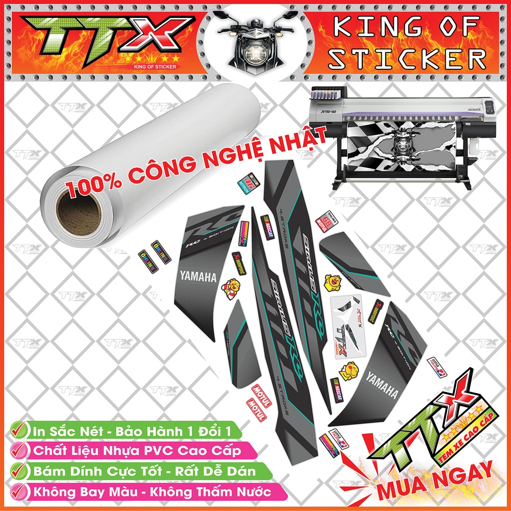 Tem Xe Sirius 110 Xám Xanh Đen - Tem Sirius RC Chỉ Xanh Nền Đen Xám Siêu Đẹp - Mẫu Team Sirius Xám Xanh Đen