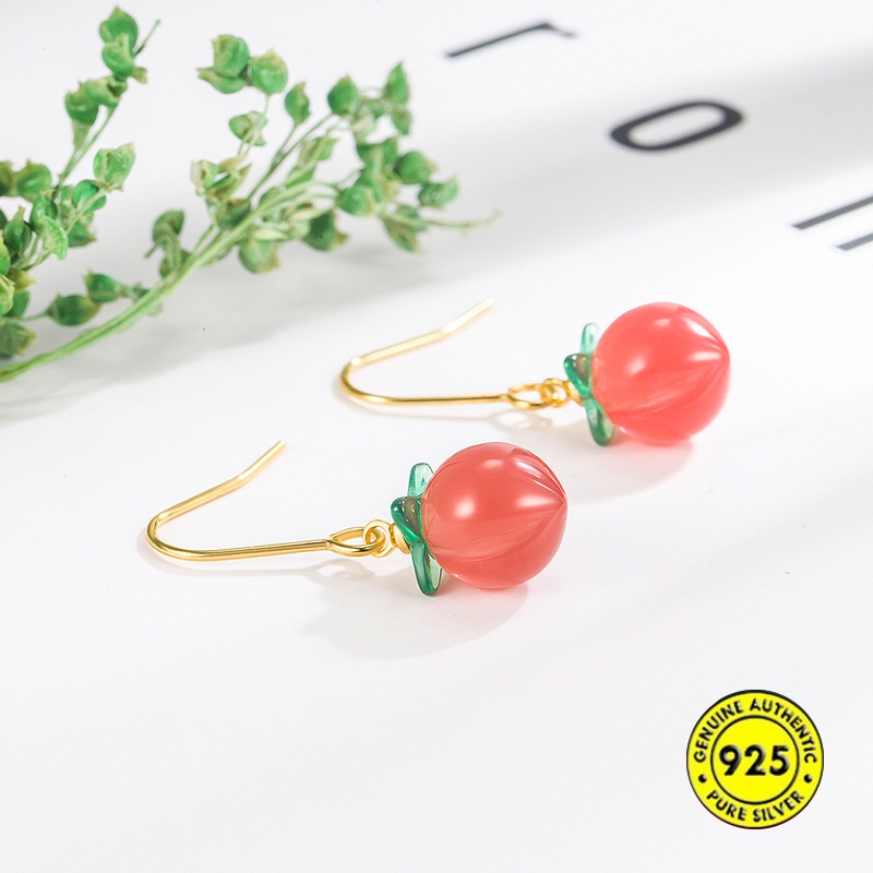 Khuyên Tai Móc Hình Trái Cây Đính Đá Mã Não Đỏ Dễ Thương Thiết Kế Đặc Biệt Thời Trang Mùa Hè