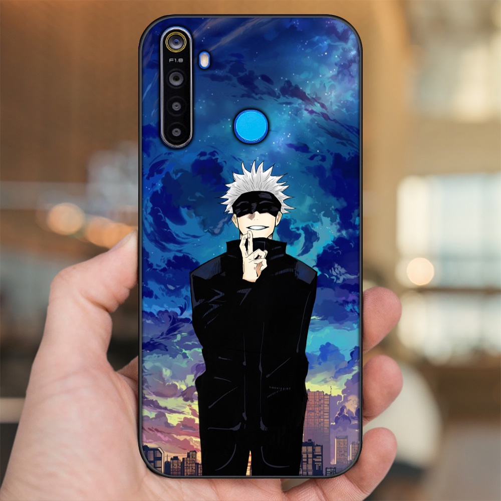 Ốp lưng Realme 5, 5 Pro viền đen in hình Satoru Jujutsu Kaisen