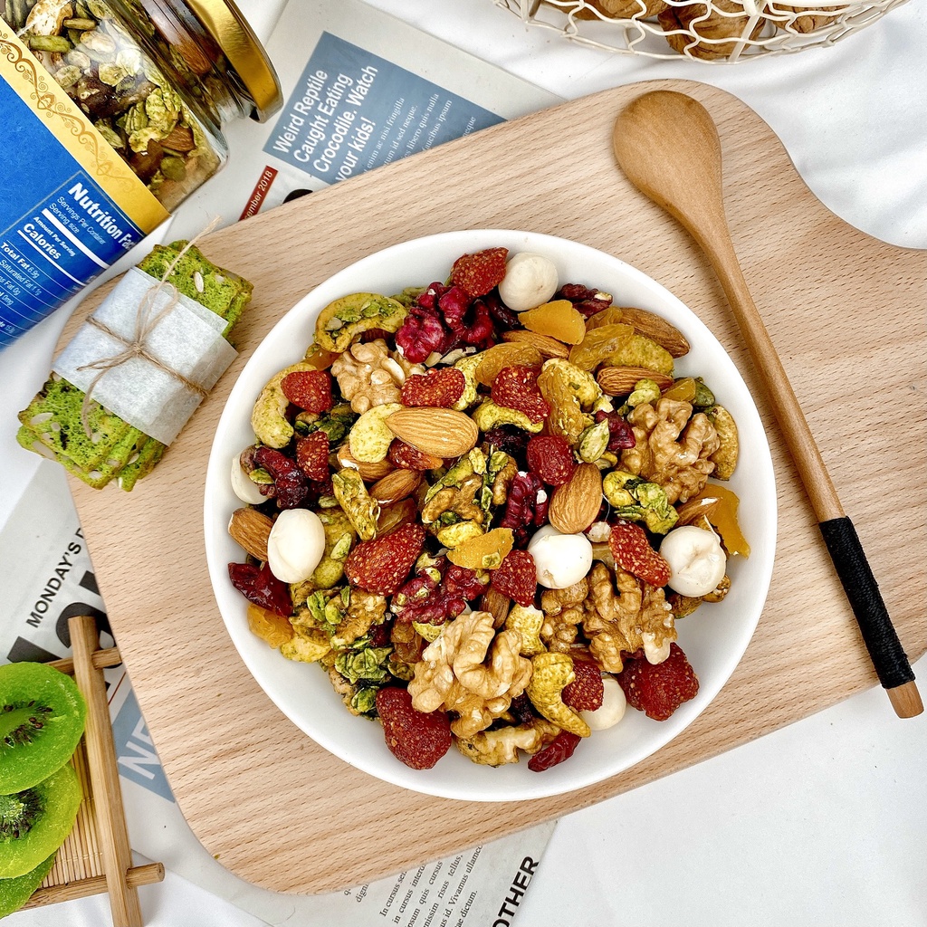Granola siêu hạt và quả NOFA 90% hạt, nhiều Macca, Óc chó đỏ, Granola Ăn kiêng, Giảm cân