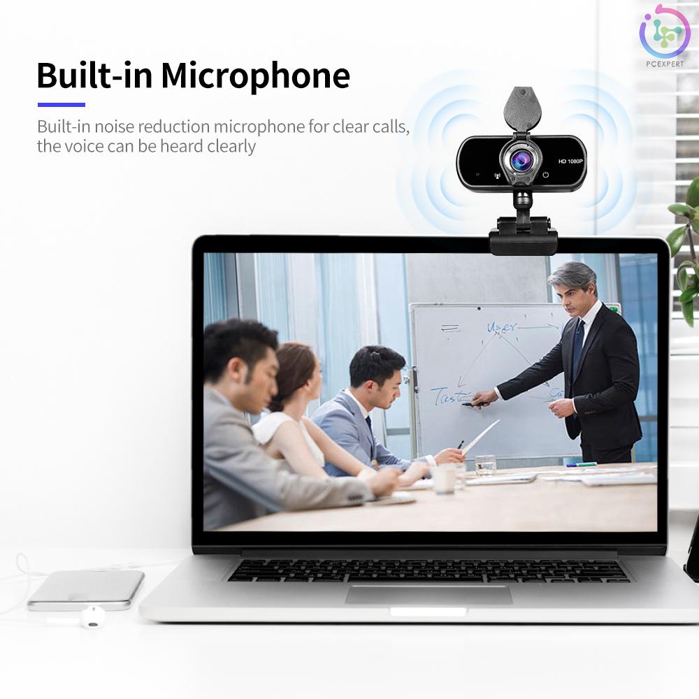 HD 1080P USB Webcam with Privacy Cover Manual Focus Video Conference Camera Built-in Microphone for Laptop Desktop Black