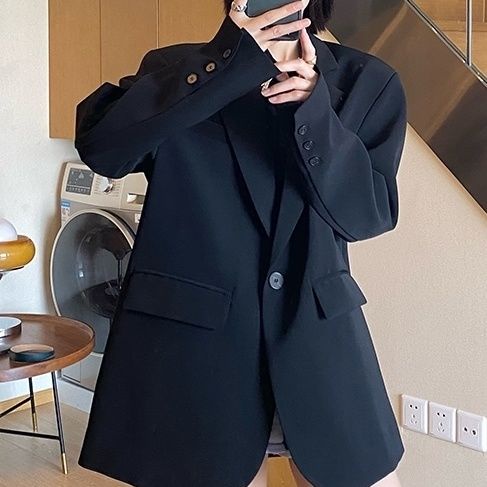 Black suit jacket female minority design sense Korean suit loose casual thin jacket Spring and Autumn small suit
