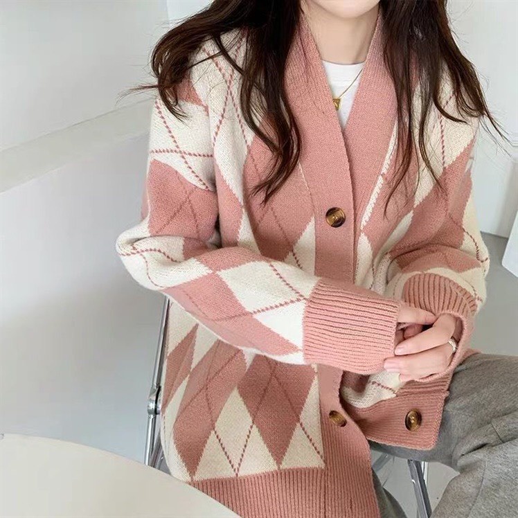 Áo khoác cardigan dáng rộng hoạ quả trám, áo khoác len phong cách Hàn Quốc - Blue Clothes