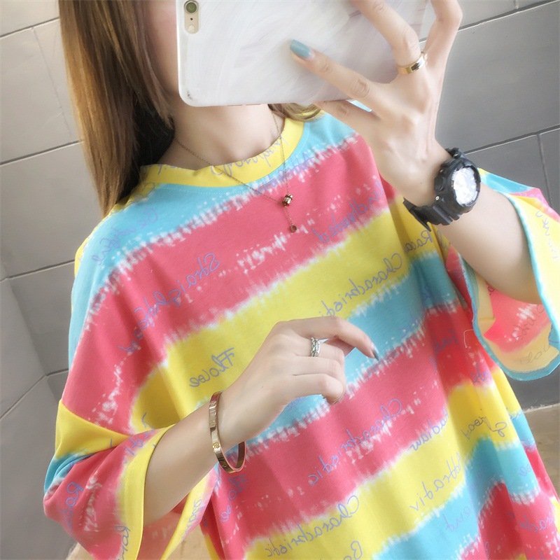 Áo thun nữ phối màu xinh xắn vải cotton mềm mịn thoáng mát A18