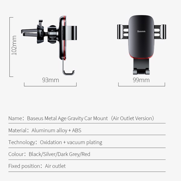 Giá Đỡ Điện Thoại Kẹp Cửa Gió Trên Ô Tô - Baseus Metal Age Gravity Car Mount